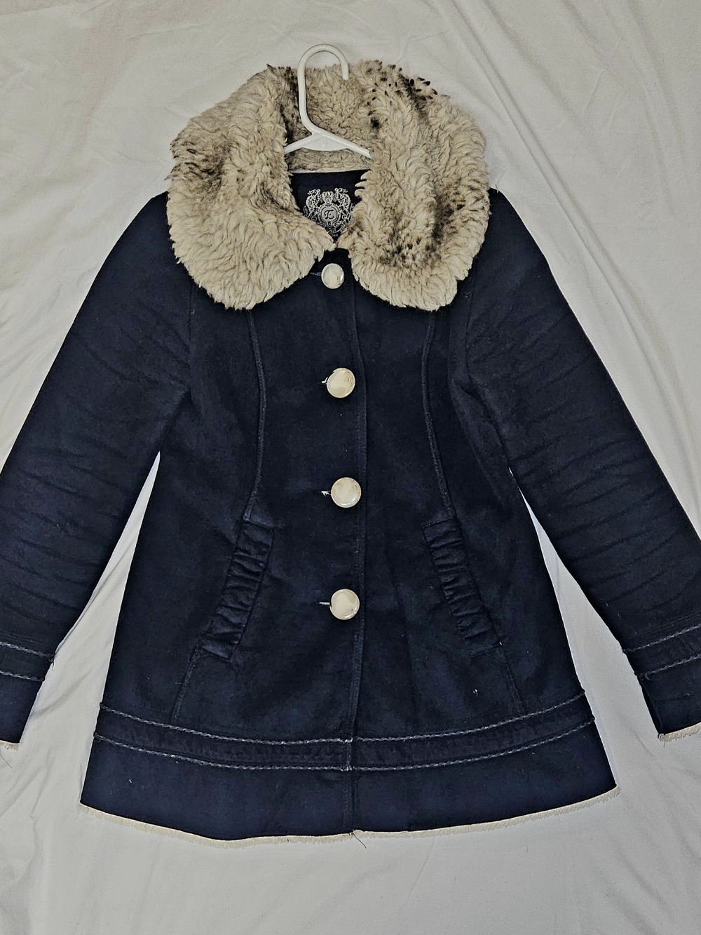 Esprit Navy Pea Coat with Cream Faux Fur Collar